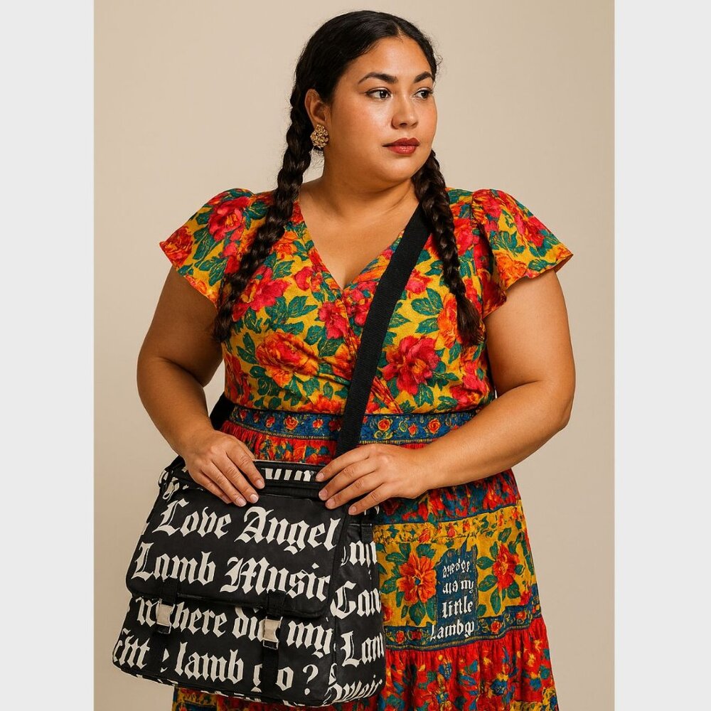 L.A.M.B. x LeSportsac Messenger Bag • Gothic Text Print • Multi‑Pocket Crossbody - Picture 16 of 16